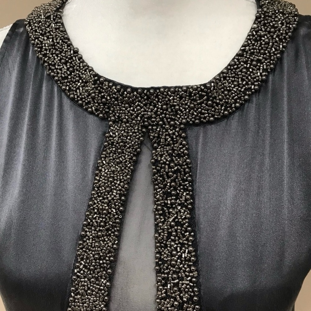 Massimo Dutti 100% silk grey blouse with back sheer, size 8